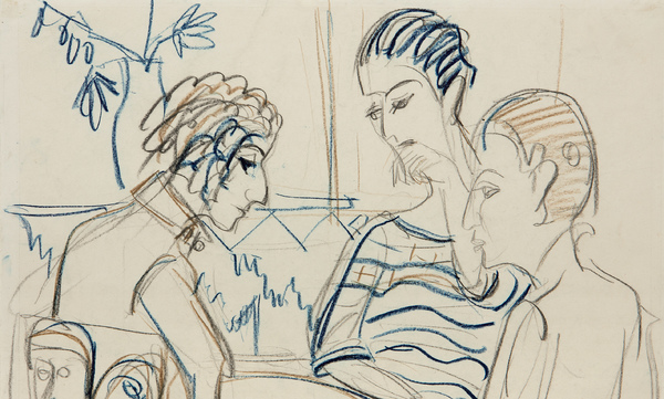 Ernst Ludwig Kirchner Drei Personen im Gespräch 370 × 510 mm (14,6 × 20,1 in)