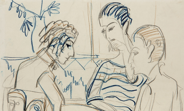 Ernst Ludwig Kirchner Drei Personen im Gespräch 370 &times; 510 mm (14,6 &times; 20,1 in)