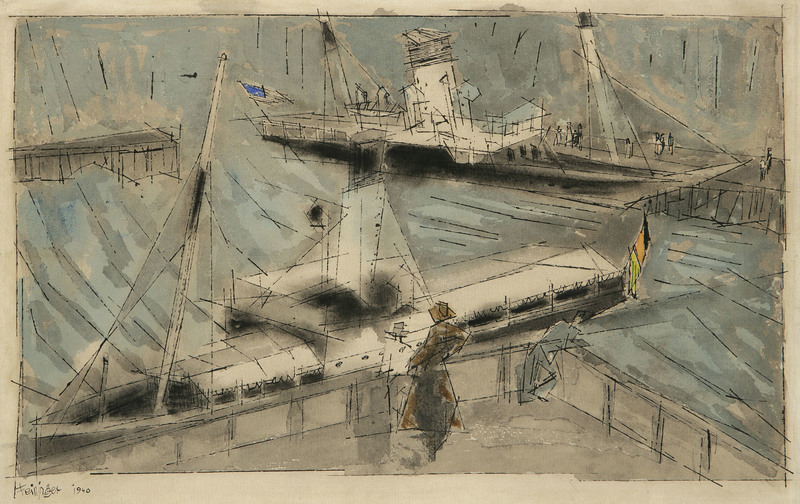 Lyonel Feininger - The Landing Place, 1940, 31,7 × 48 cm (12,5 × 18,9 in), Watercolour and ink on paper